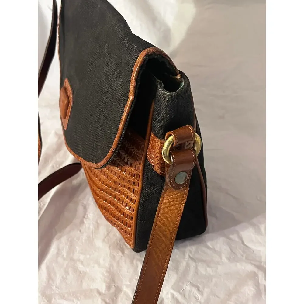 Vintage Tribout Crossbody Bag -Leather and canvas/Jeans Black and Brown